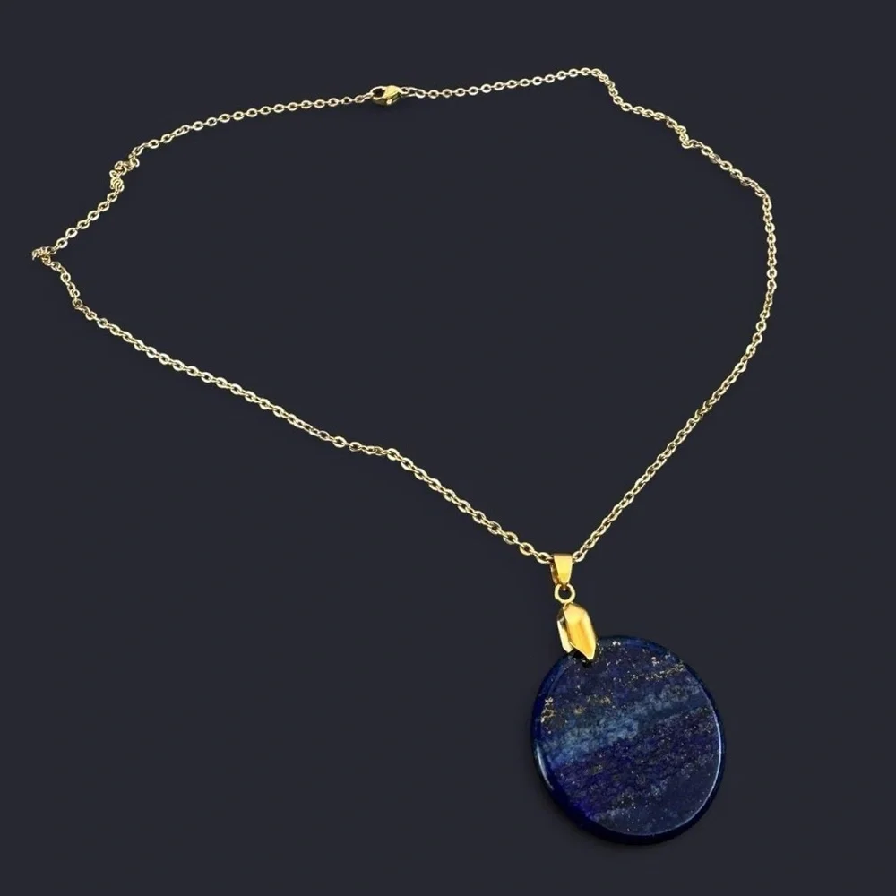 Lapis Lazuli Round Pendant Gold Necklace